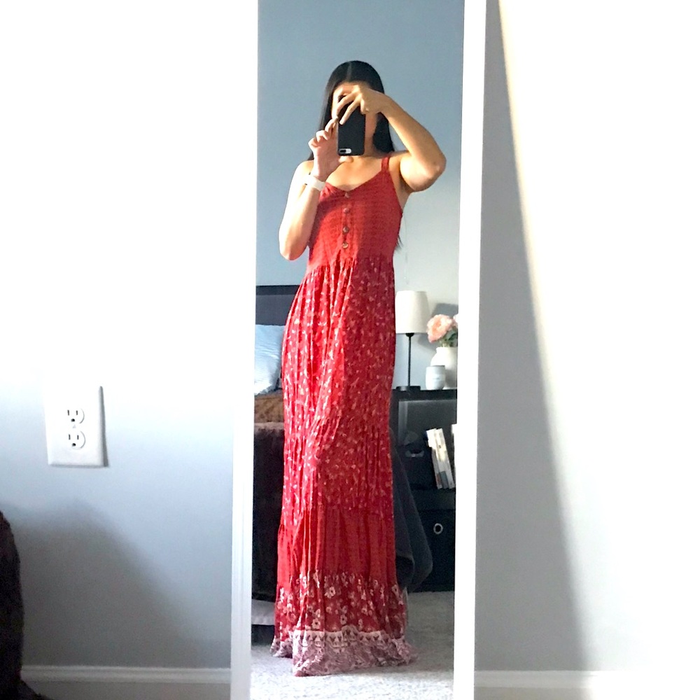Maxi red floral dress beach dress sleeveless dress